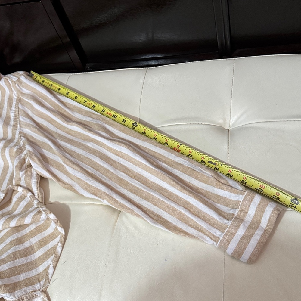 Wmns Universal Thread Linen/Rayon Blend Button Up Shirt-Sz XL-Tan/White Stripes - Picture 15 of 16